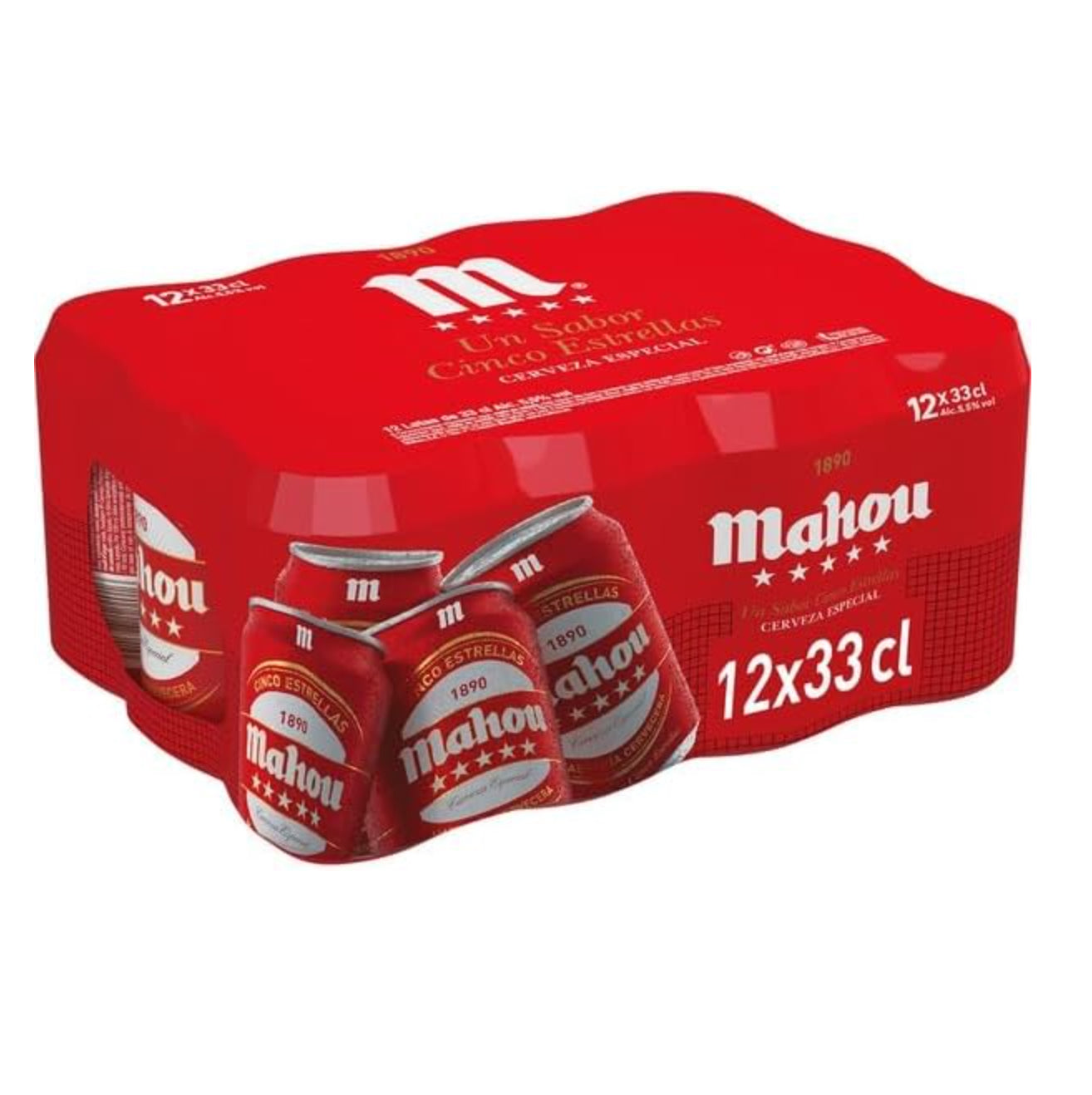 Mahou 5 Estrellas, Pack de 24 Latas x 33 cl, Cerveza Especial Dorada Lager