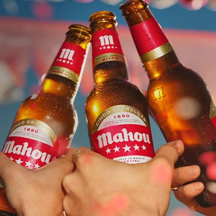Mahou 5 Estrellas, Pack de 24 Latas x 33 cl, Cerveza Especial Dorada Lager