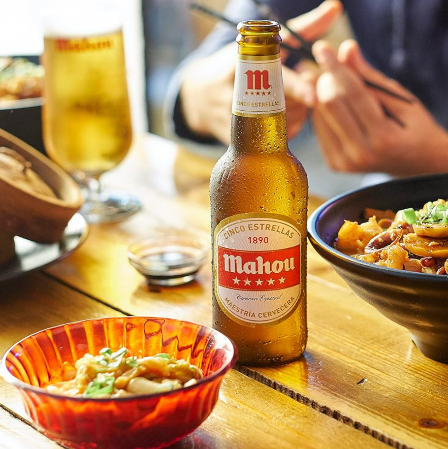 Mahou 5 Estrellas, Pack de 24 Latas x 33 cl, Cerveza Especial Dorada Lager