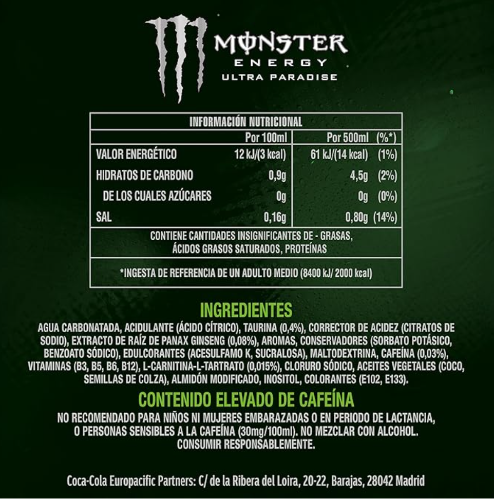 Monster Energy Ultra Paradise Bebida Energética sin Azúcar 500 ml