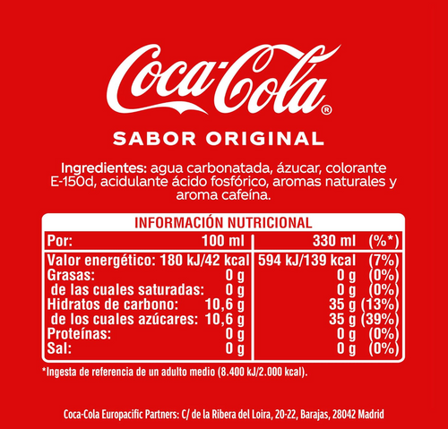 CocaCola bebidas con gas refrescande de 330ml con mejor precios